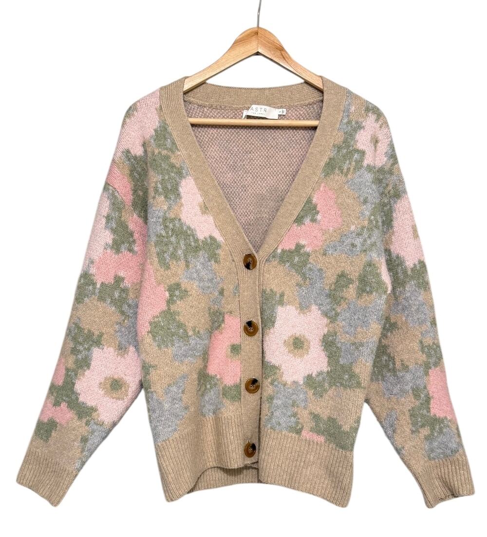 ASTR The Label Floral Knit Cardigan S Pastel Button Soft Cozy Sweater Neutral